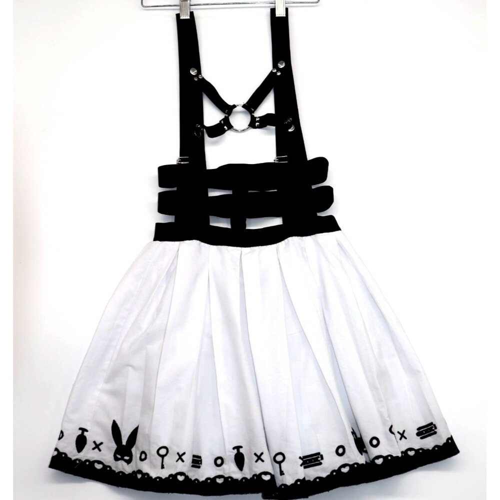 Steampunk XS Lolita Suspender Dress Black Harness White Pleated Skirt Whimsigoth
